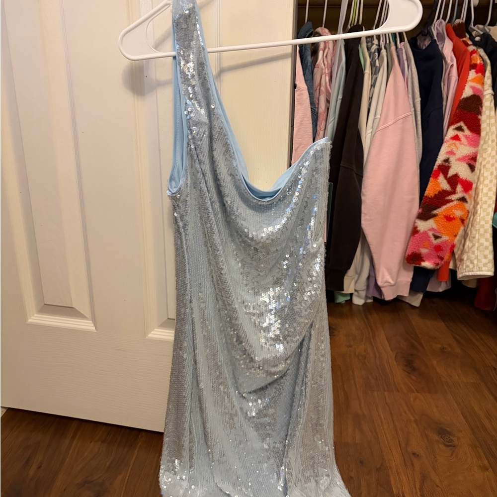 Wild Fable Shimmering Silver One-Shoulder Dress